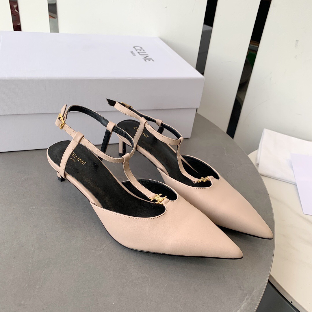2025 Women Celine Beige Calfskin T-Strap Pumps