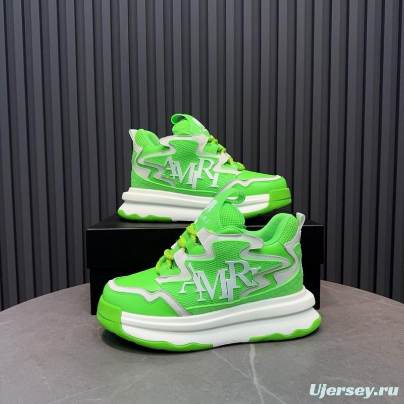 2024 Unisex Amiri Green White Mesh Leather Sneakers MJ00410