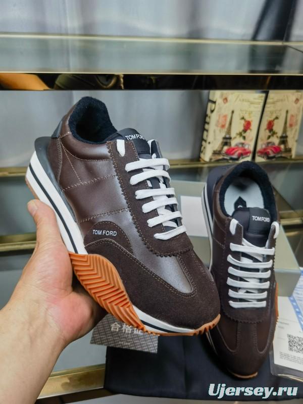 2025 Men TOM FORD Brown Black Leather Suede Sneakers LY00360(M)