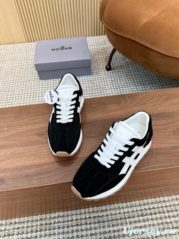 2025 Unisex HOGAN Black White Suede Leather Sneakers