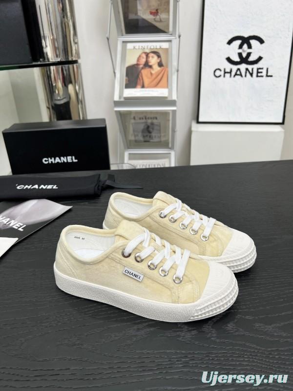 2025 Women Chanel Cream Canvas Leather Casual Sneakers LY00230