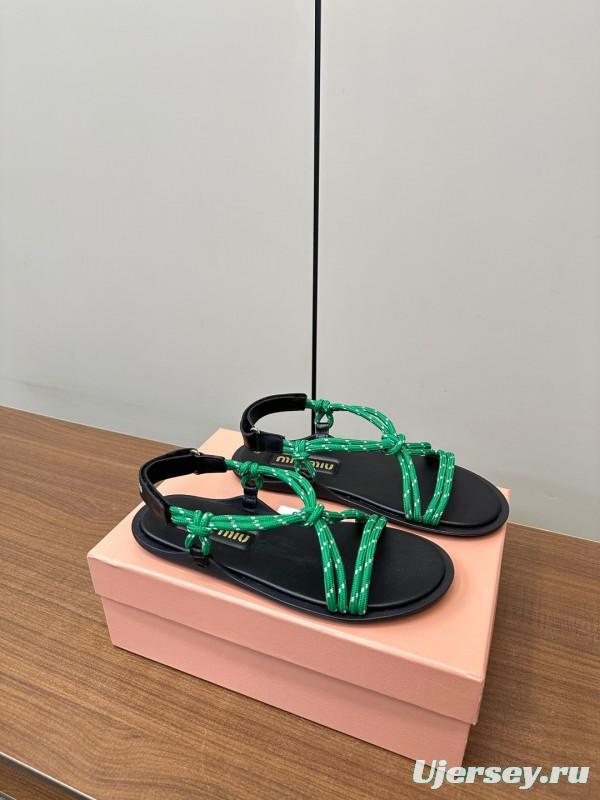 2025 Women Miu Miu Green Leather Sandals