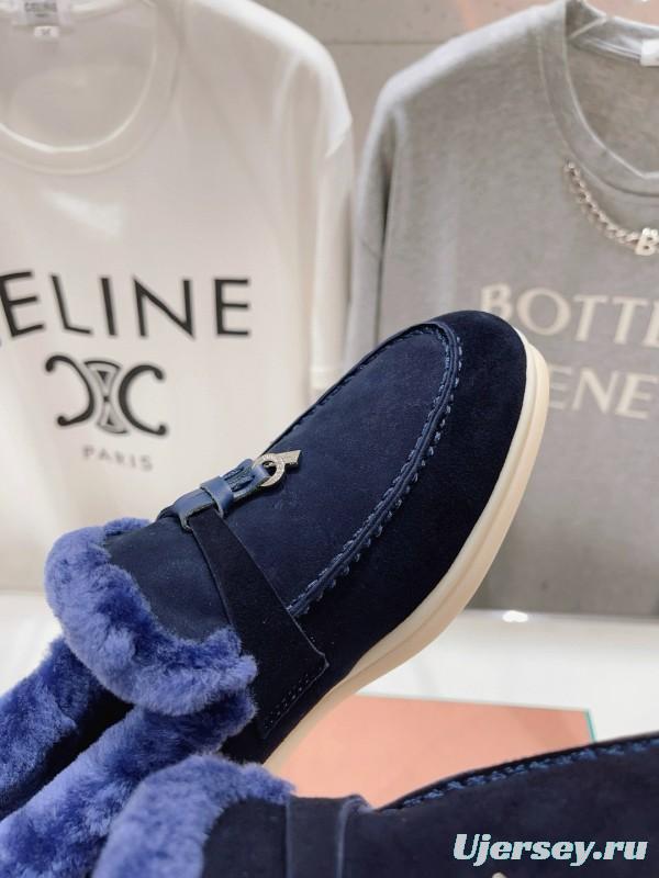 2024 Women LP Blue Suede Shearling Loafers MJ00300