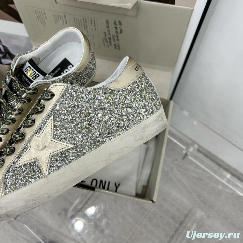 2025 Women GGDB Silver Glitter Leather Sneakers