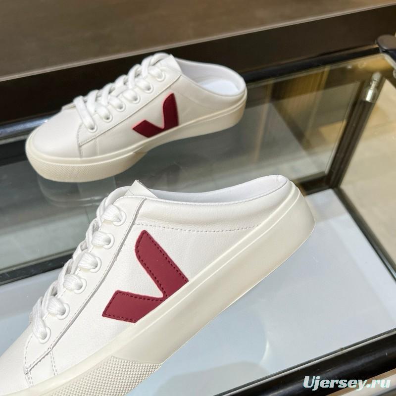 2025 Women VEJA White Burgundy Canvas Leather Slip-On Sneakers