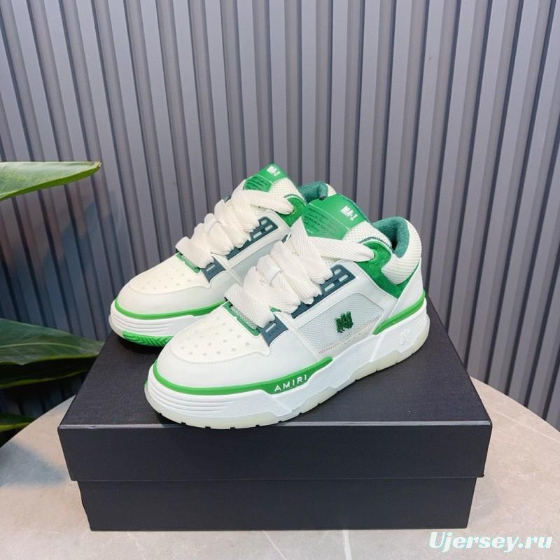 2024 Unisex Amiri White Green Leather Mesh Sneakers MJ00360