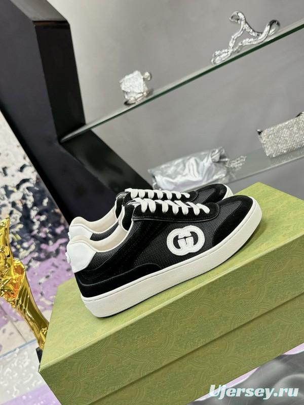 2024 Unisex Gucci Black White Leather Sneakers MJ00310