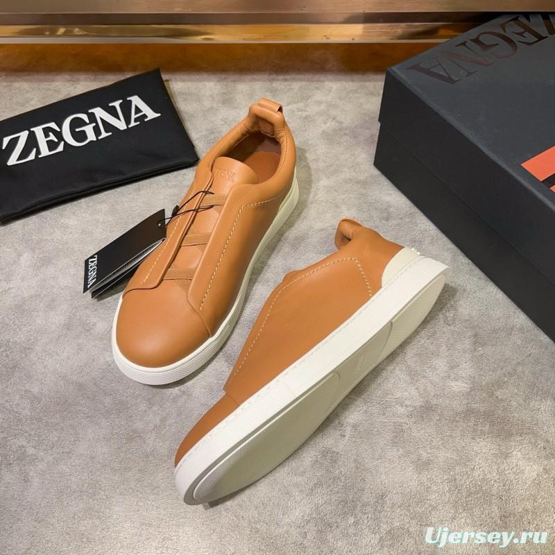 2024 Men Ermenegildo Zegna Camel Calf Leather Sneakers