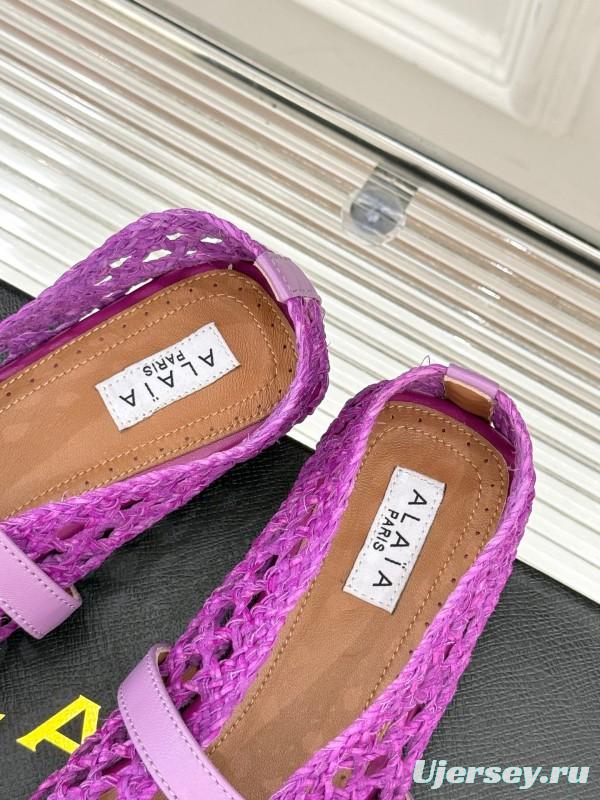2025 Women AlAIA Purple Woven Leather Mary Jane