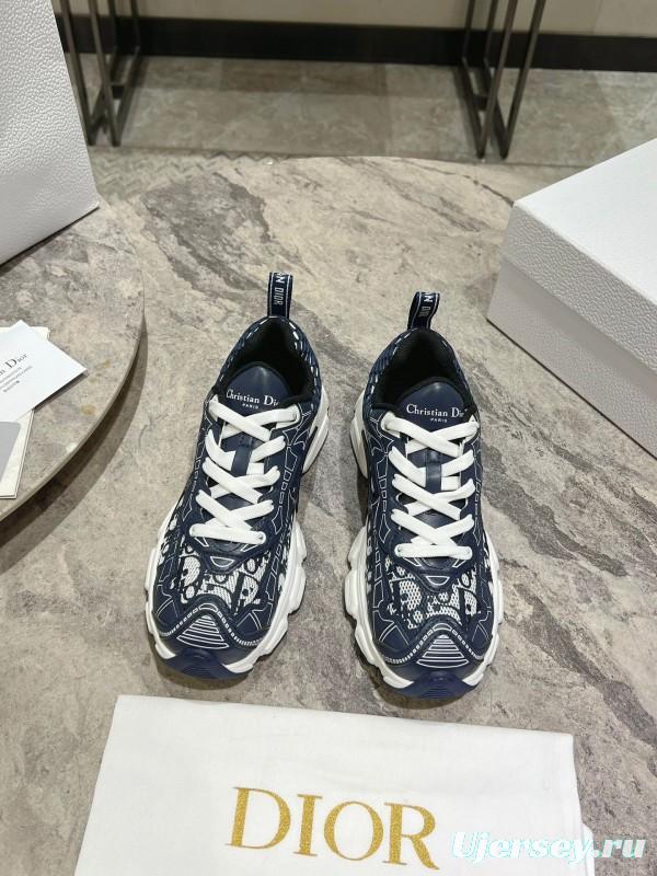 2025 Women Dior Navy White Fabric Sneakers