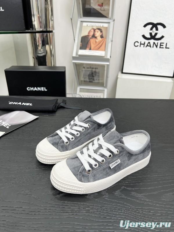 2025 Women Chanel Grey Canvas Casual Sneakers LY00230