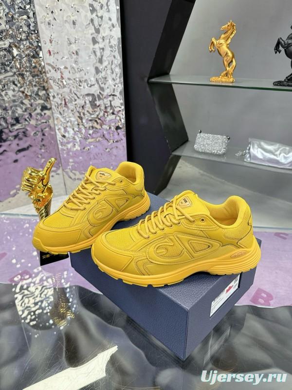 2024 Unisex Dior Yellow Mesh Leather Sneakers