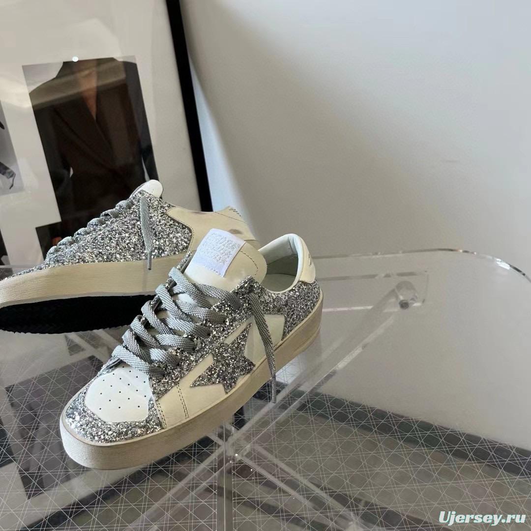 2024 Unisex GGDB White Silver Leather Glitter Low-Top Sneakers MJ00260