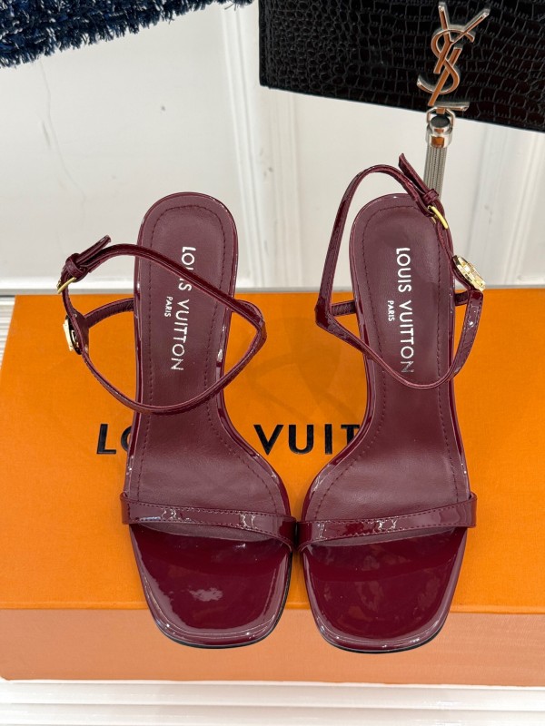 2025 Women Louis Vuitton Burgundy Leather Sandals
