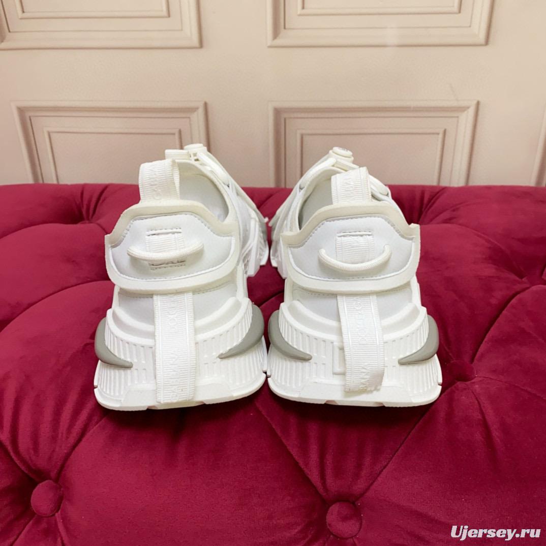 2024 Unisex Dolce & Gabbana White Knit Leather Sneakers MJ00340