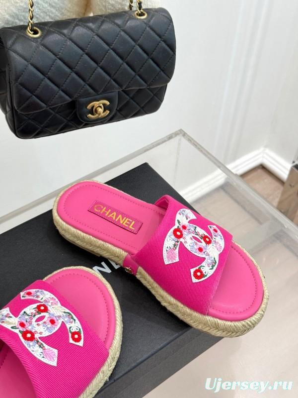 2025 Slippers Chanel Pink Canvas Espadrille Double C KFY00230