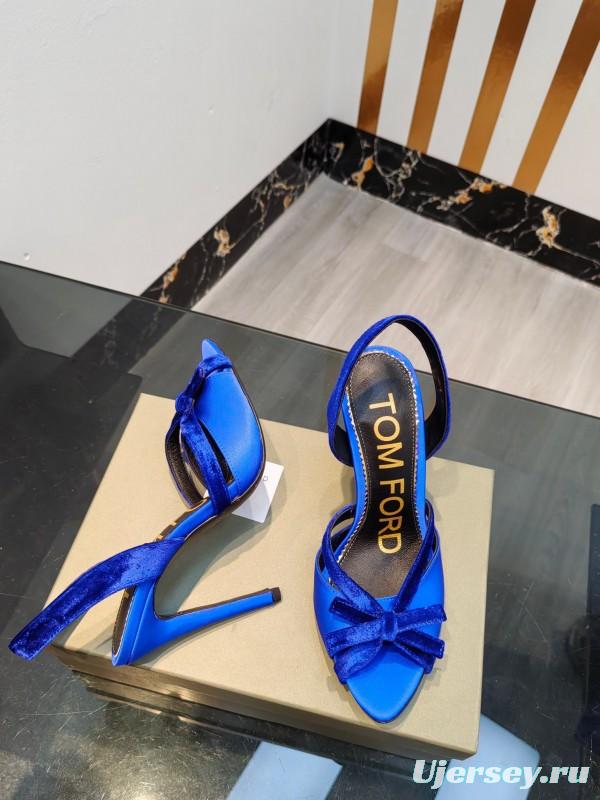 2025 Women TOM FORD Blue Velvet Satin High Heel Slingback KFY00300