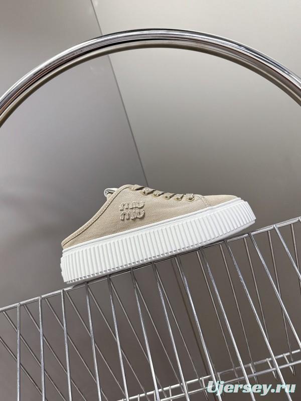 2025 Women Miu Miu Beige Canvas Sneakers LY