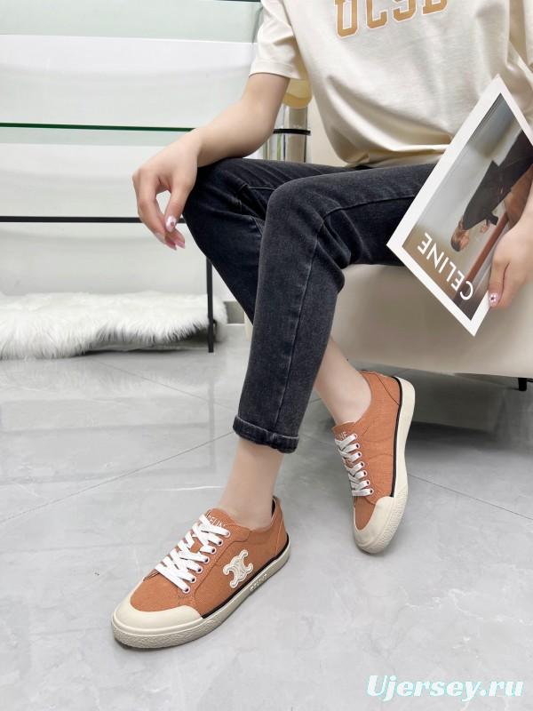2025 Women Celine Apricot Canvas Sneakers LY00210