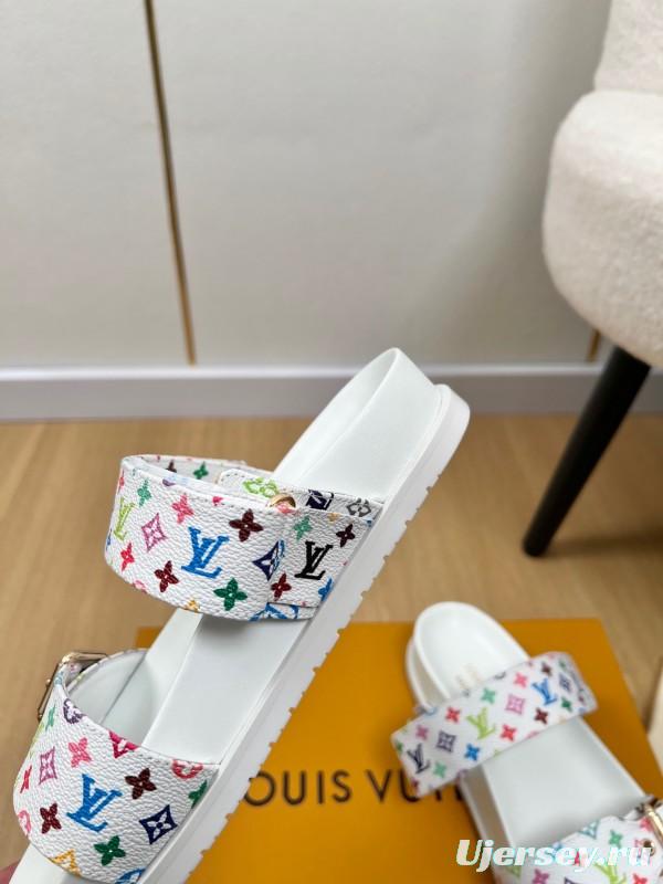 2025 Women Louis Vuitton White Multicolor Canvas Slippers KFY00280
