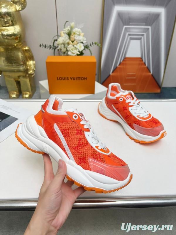 2025 Unisex Louis Vuitton Orange White Mesh Leather Sneakers LY00340(F)/LY00341(M)