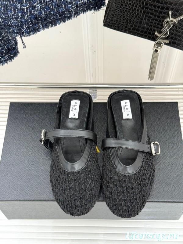 2025 Slippers YSL Black Mesh Leather