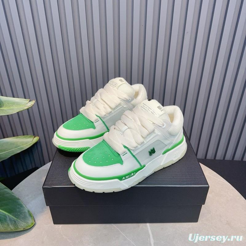 2024 Unisex Amiri White Green Leather Mesh Sneakers MJ00360