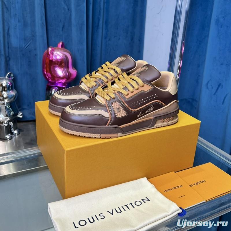 2025 Unisex Louis Vuitton Brown Beige Leather LV Trainer