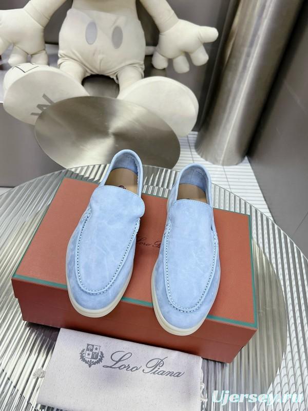 2024 Men Loro Piana Light Blue Suede Loafers MJ00270