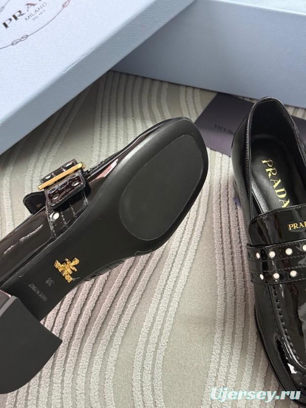2025 Women Prada Black Patent Leather Mary Jane Loafer