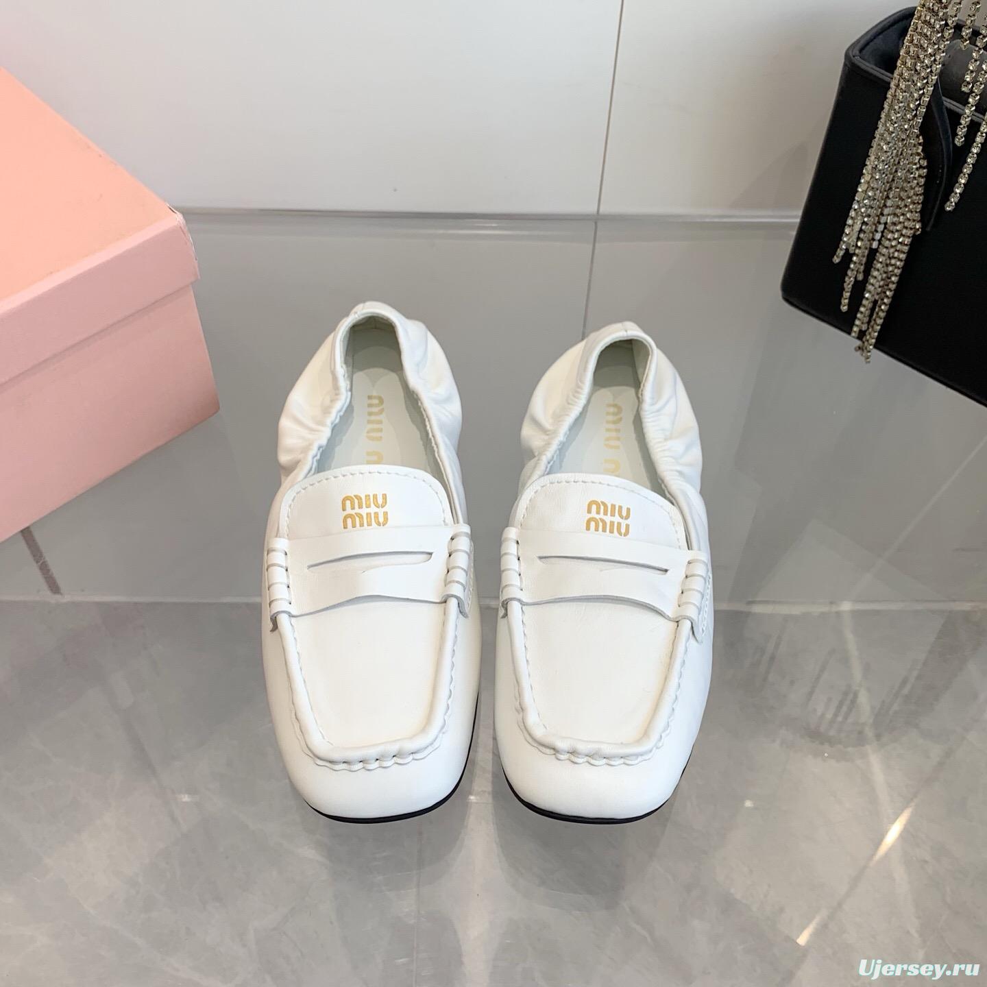 2025 Women Miu Miu White Leather Loafers