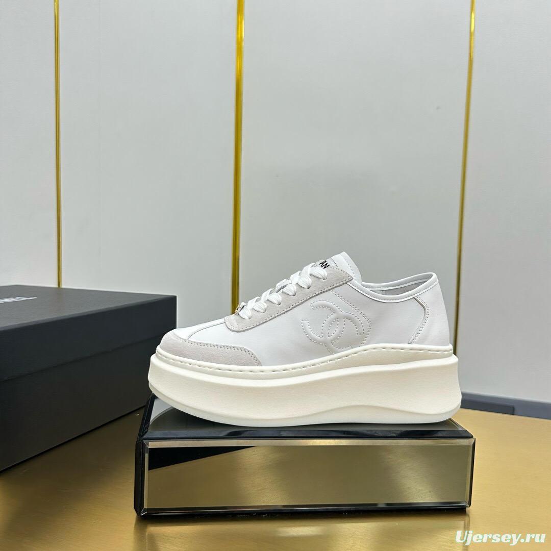 2025 Women Chanel White Leather Suede Sneakers