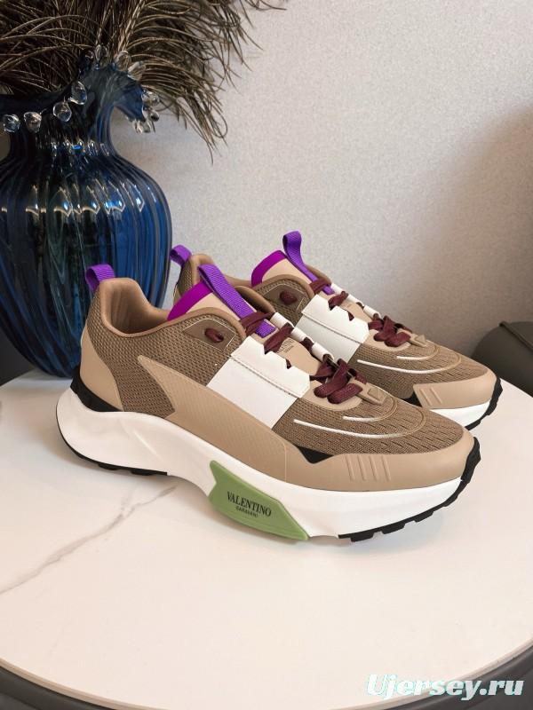 2024 Unisex Valentino beige white purple mesh leather sneakers