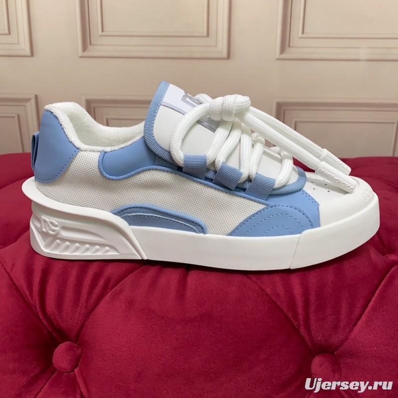 2025 Women Dolce & Gabbana White Blue Mesh Leather Sneakers