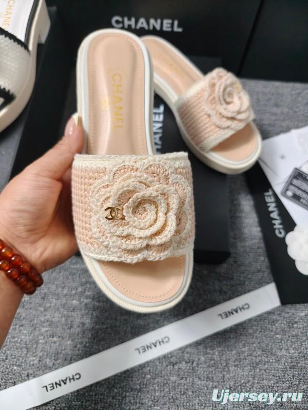 2025 Women Chanel Beige Fabric Slippers CC Logo LY00000