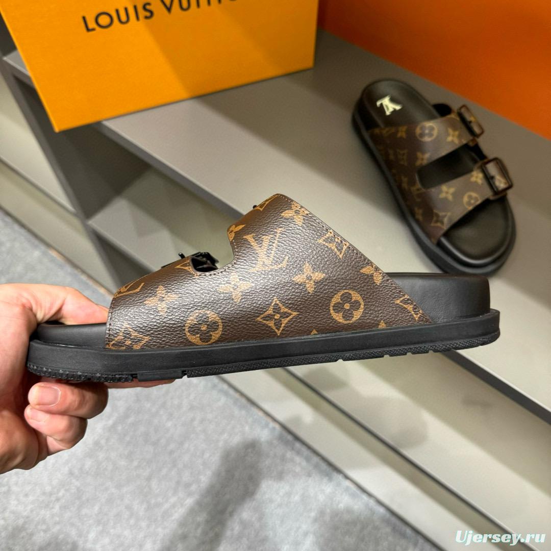 2024 Men Louis Vuitton Brown Leather Slippers MJ00210
