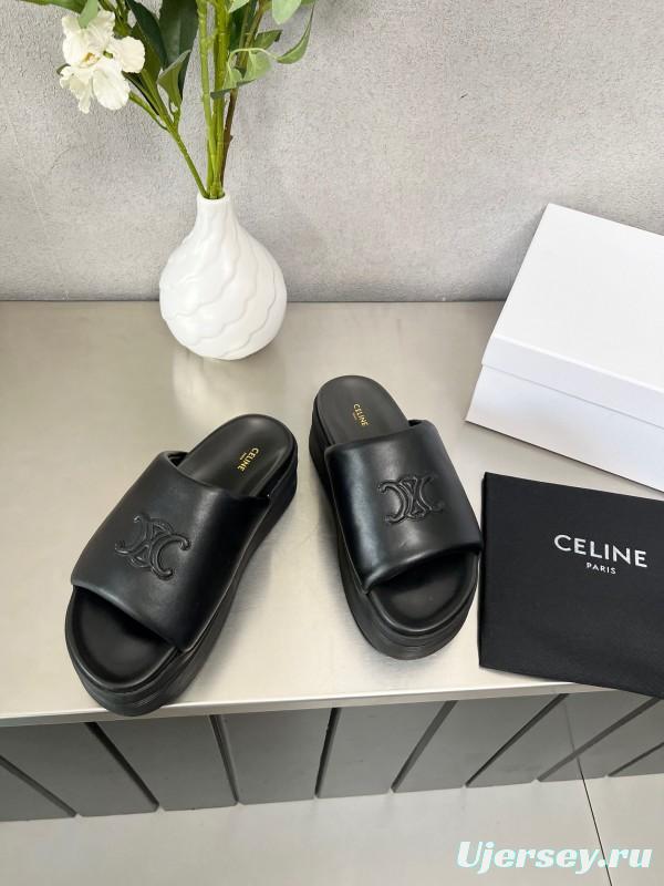 2025 Women Celine Black Leather Slippers