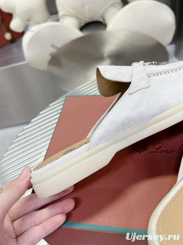 2024 Slippers Loro pianall White Suede Loafers MJ00270