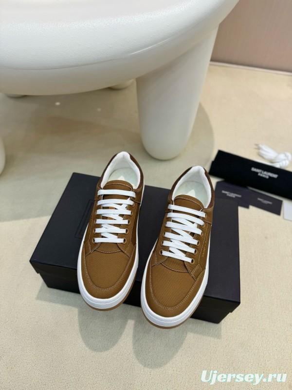 2024 Unisex Yves Saint Laurent Brown Canvas Leather Casual Sneakers
