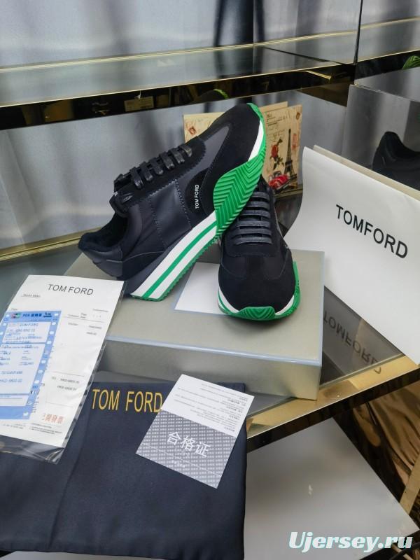 2025 Unisex TOM FORD Black Green Leather Suede Sneakers LY00360(F)/LY00370(M)