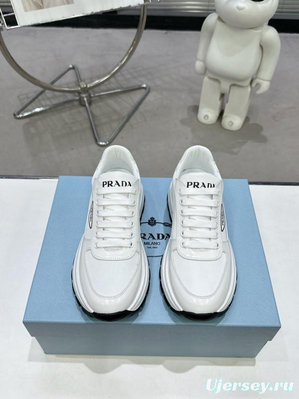 2025 Women Prada White Leather Sneakers