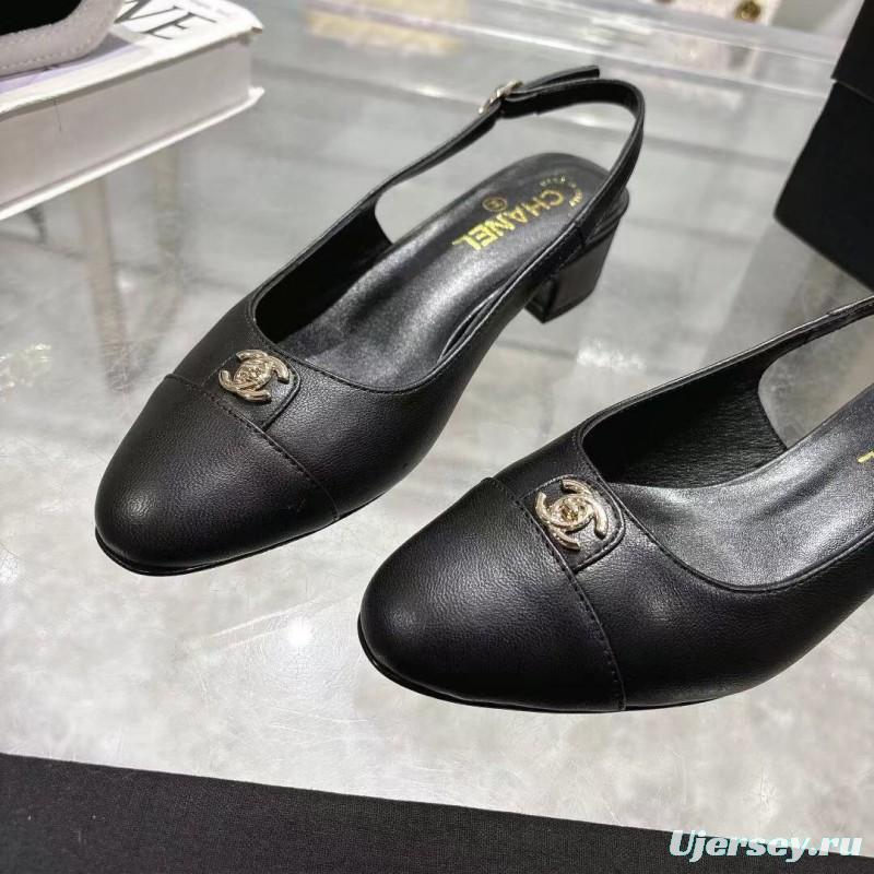 2025 Women Chanel Black Leather Slingback Pumps LY00300