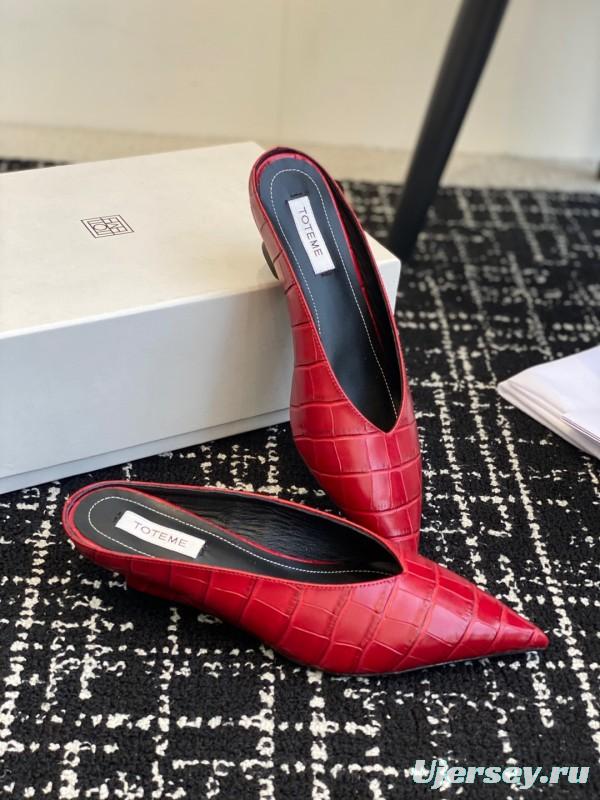 2025 Women Toteme Red Leather Pointed Toe Mule KFY00290