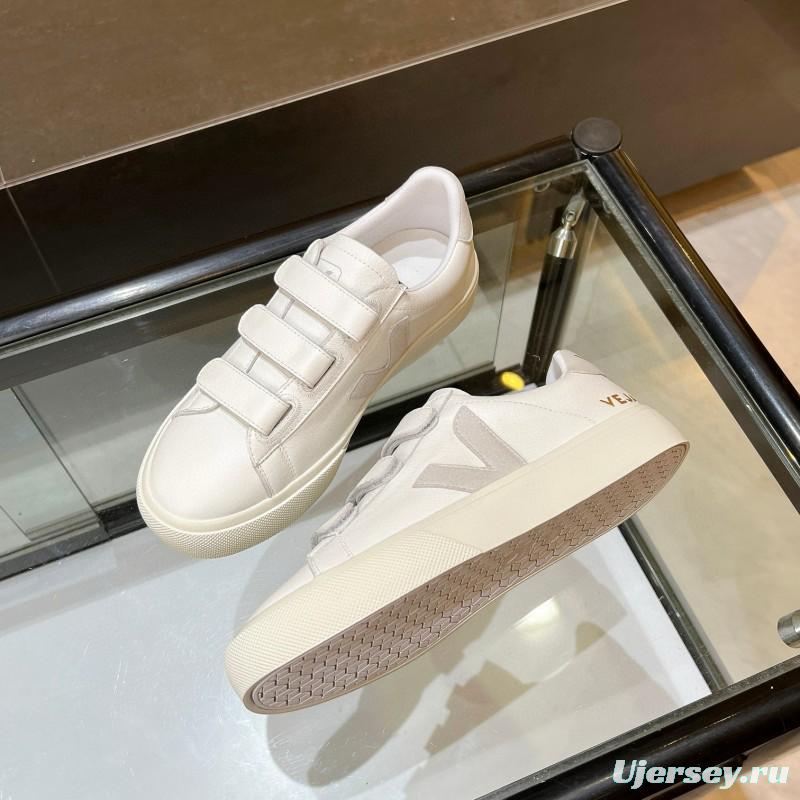 2025 Unisex VEJA White Leather Canvas Sneakers V-Logo MJ00240