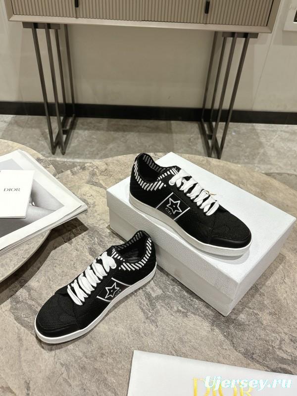 2025 Women Dior Black White Knit Leather Sneakers KFY00330