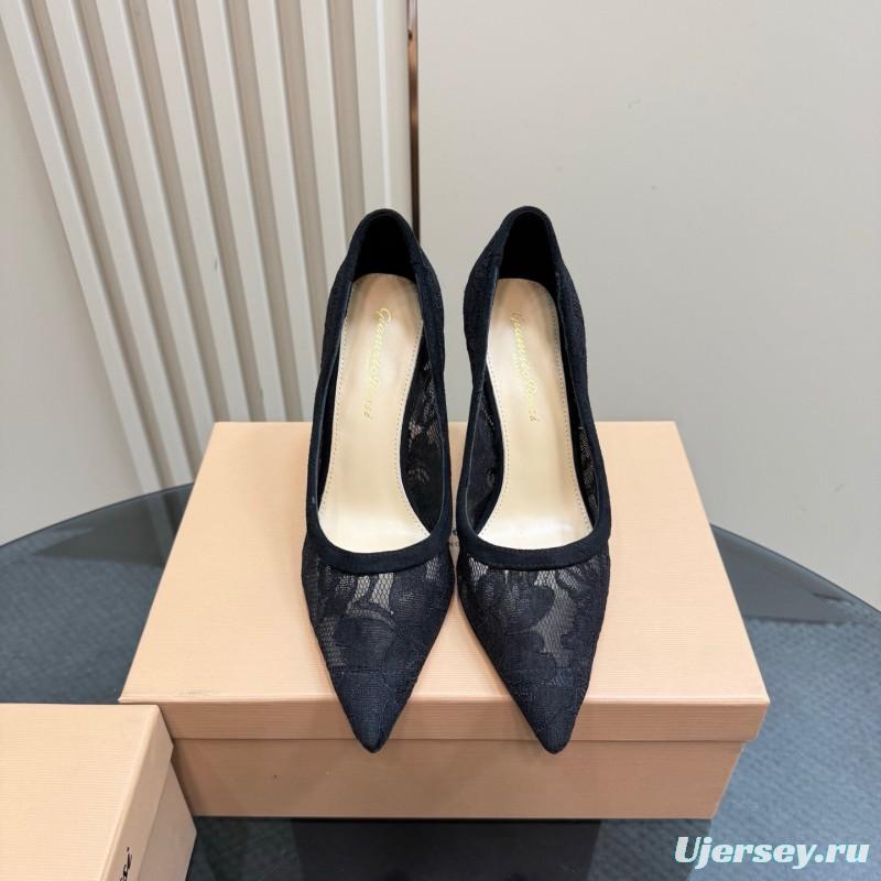 2025 Women Gianvito Rossi Black Lace Leather High Heel KFY00280