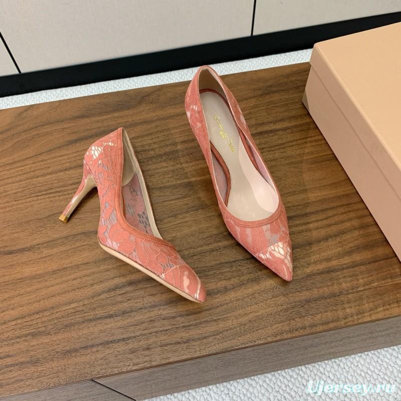 2025 Women Gianvito Rossi Pink Lace Leather Pumps