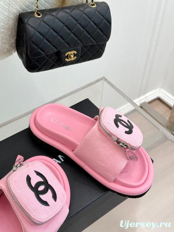 2025 Women Chanel Pink Fabric Slippers KFY00220