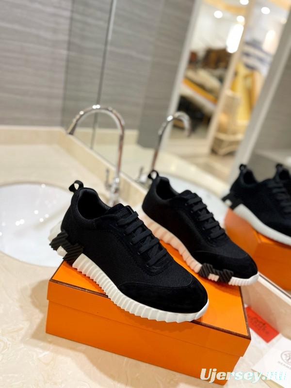 2024 Unisex Hermès black white fabric Suede sneakers