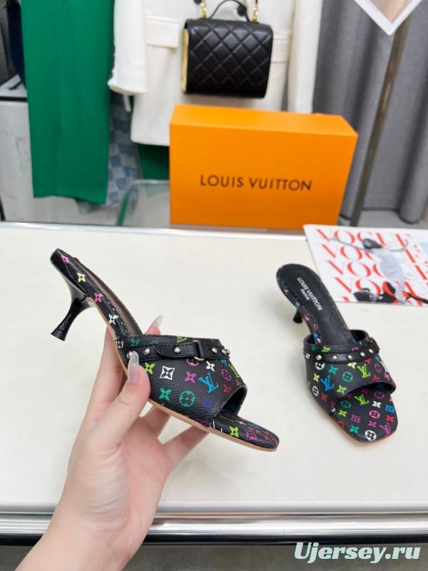 2025 Women Louis Vuitton Multicolor Leather Heeled Mules LY00260